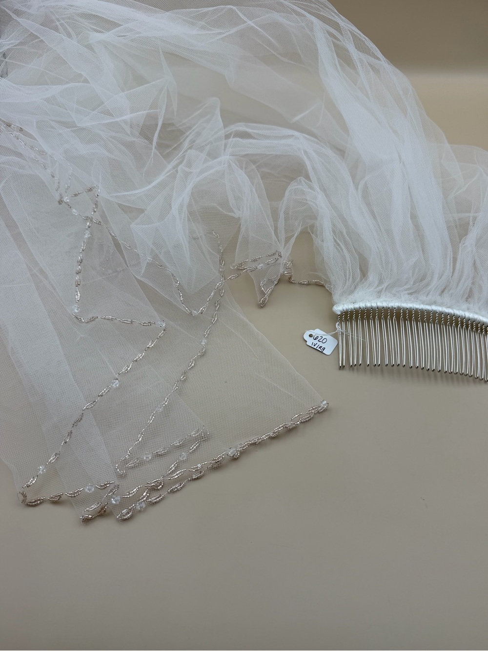 White Ivory Bridal Wedding Veil Beaded Crystal Edge with Comb